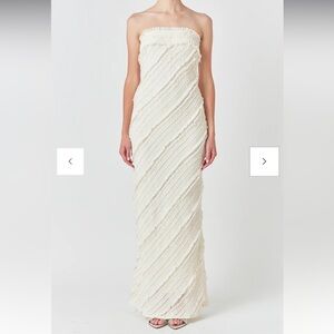 Endless Rose Strapless Ruffled Maxi Dress in Ivory